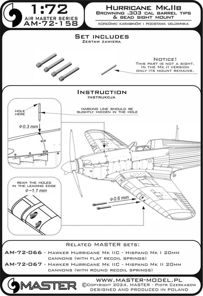 1:72 Hawker Hurricane Mk.IIb - Browning .303 cal barrel tips and bead sight mount