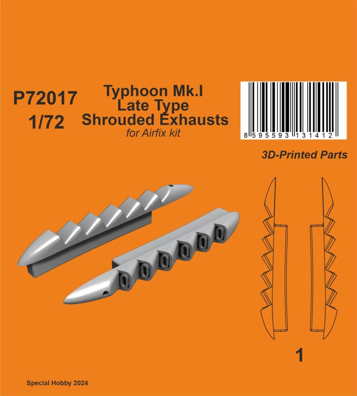 1:72 Typhoon Mk.I Late Type Shrouded Exhausts / for Airfix kit