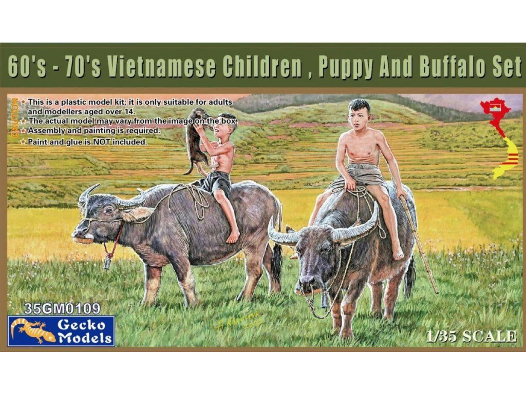 1:35 60's-70's Vietnamese Children, Puppy and Buffalo