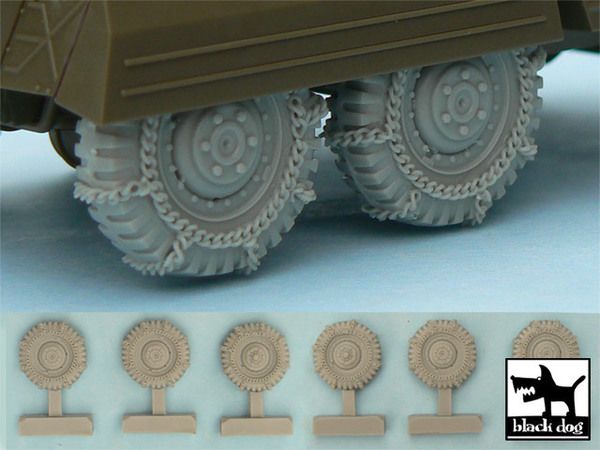 1:48 M 8 / M 20 Snowchained wheels set for Tamiya kits, 6 resin parts