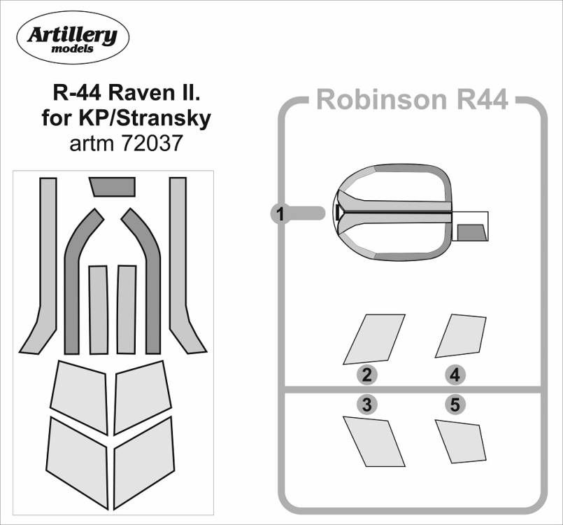 1:72 Robinson R-44 Raven II - Canopy Frame Paint Mask (designed to be used with Kovozavody Prostejov kits)
