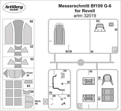 1:32 Messerschmitt Bf-109 G-6 - Canopy Frame Paint Mask (designed to be used with Revell kits)