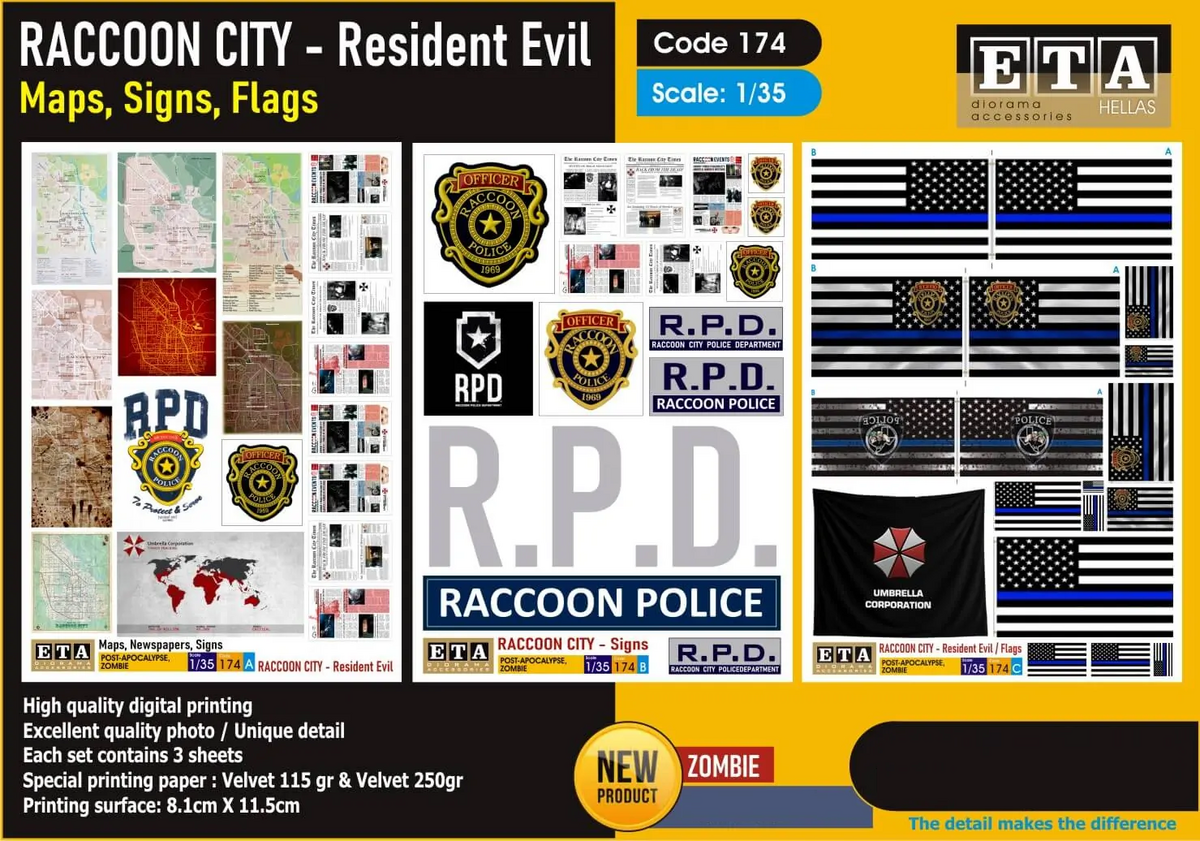 1:35 Raccoon City - Maps, Signs, Flags