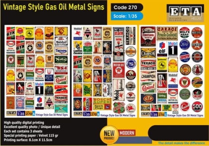 1:35 Vintage Style Gas Oil Metal Signs