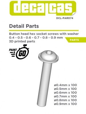 Button head hex socket screws with washer 0,4mm, 0,5mm, 0,6mm, 0,7mm, 0,8mm and 0,9mm - Decalcas