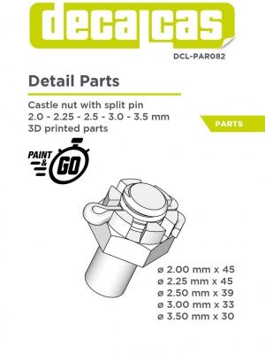 Castle nut with split pin 2.0mm, 2.25mm, 2,5mm, 3,0mm, 3,5mm