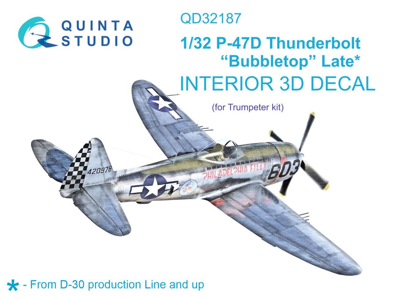 1:32 P-47D Thunderbolt Bubbletop (Late) 3D-Printed & coloured Interior on decal paper (Trumpeter)