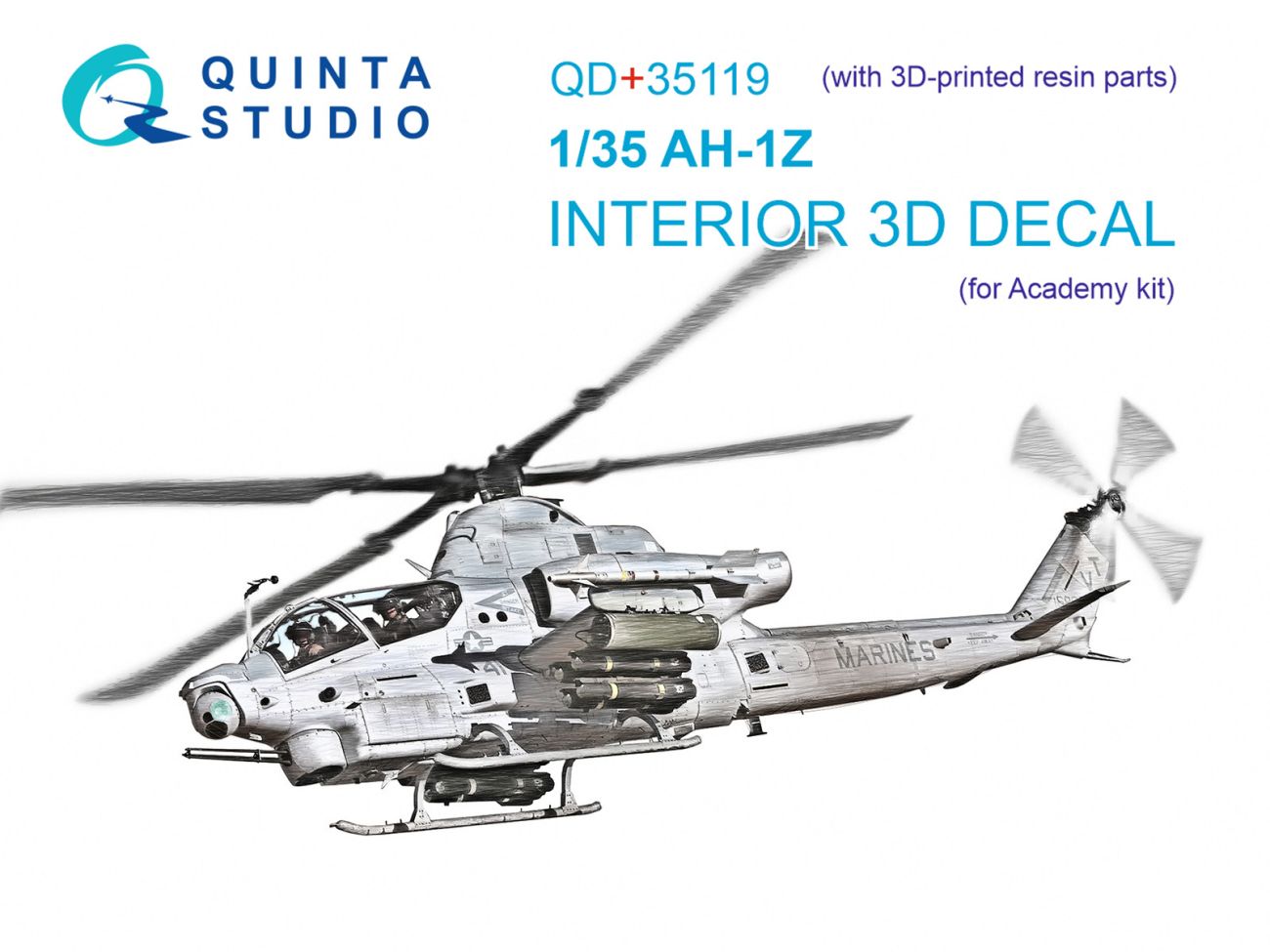 1:35 AH-1Z 3D-Printed & coloured Interior on decal paper (Academy) (with 3D-printed resin parts)