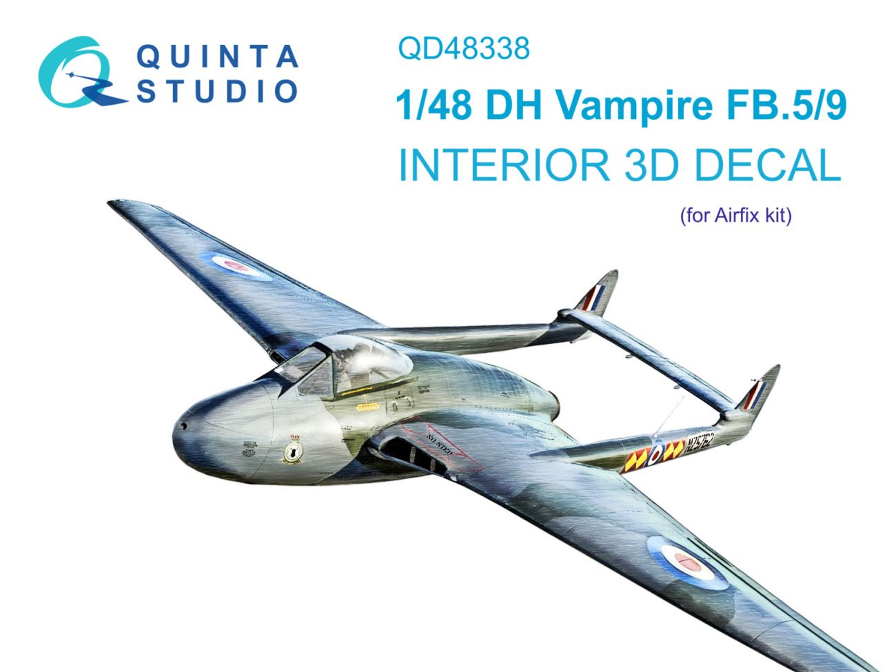 1:48 DH Vampire FB.5/FB.9 3D-Printed & coloured Interior on decal paper (Airfix)