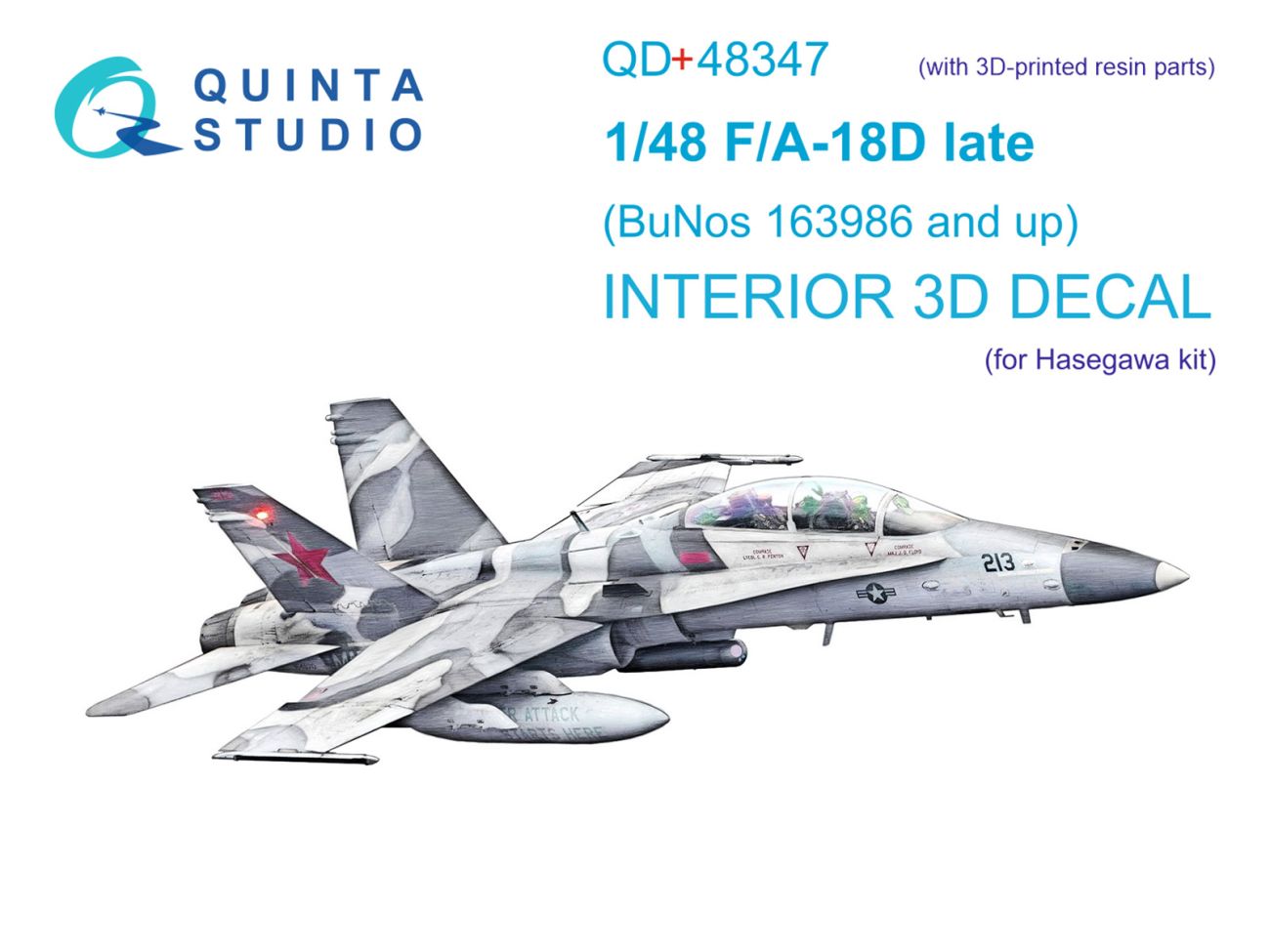 1:48 FA-18D late 3D-Printed & coloured Interior on decal paper (Hasegawa) (with 3D-printed resin parts)