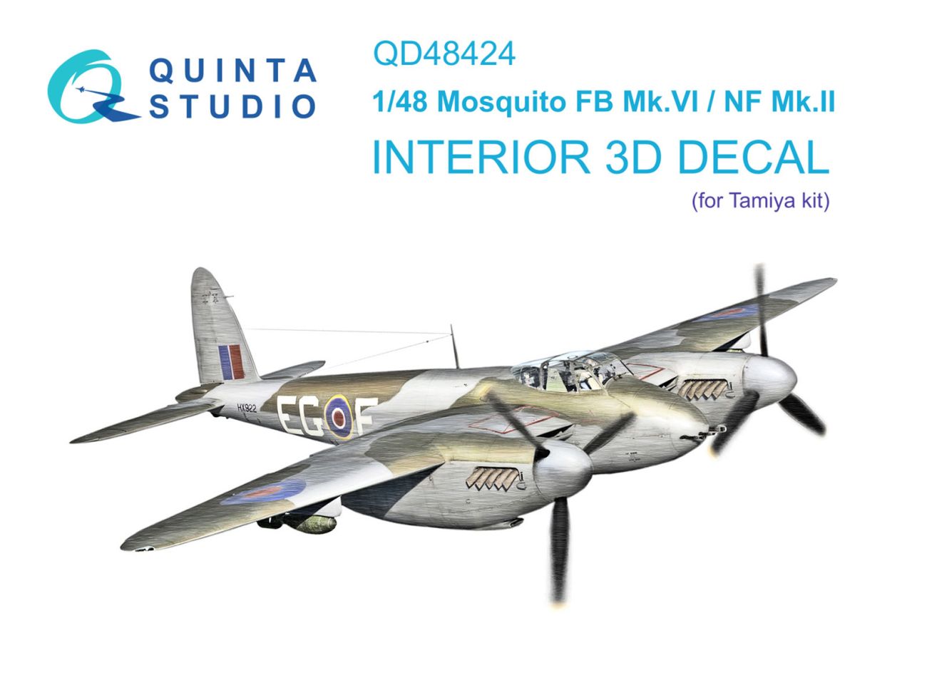 1:48 Mosquito FB Mk.VI/NF Mk.II 3D-Printed & coloured Interior on decal paper (Tamiya)