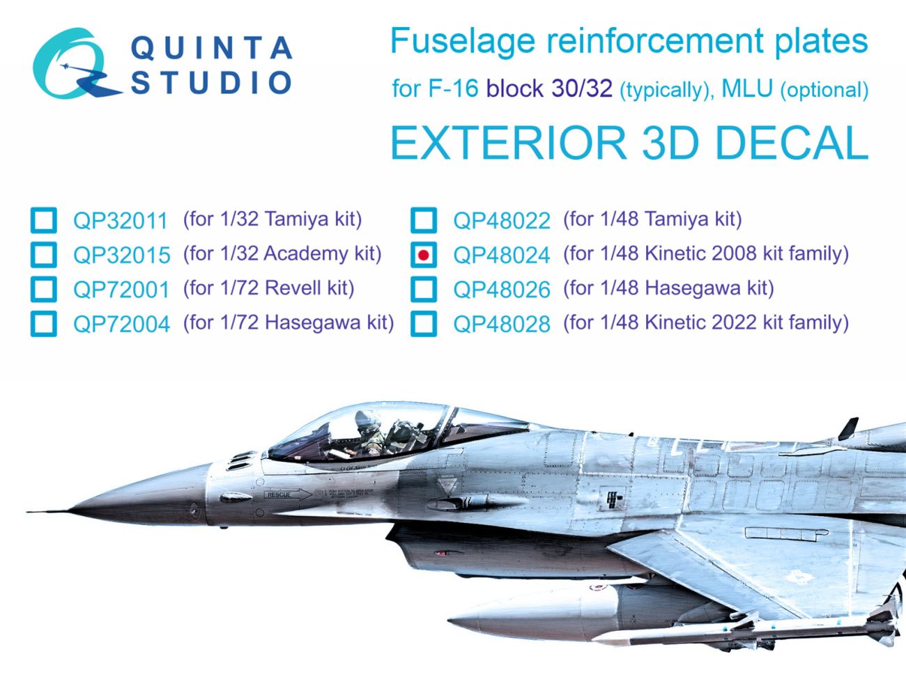 1:48 F-16 block 30/32 reinforcement plates (Kinetic 2008 tool)