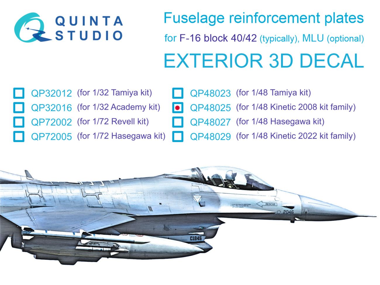 1:48 F-16 block 40/42 reinforcement plates (Kinetic 2008 tool)