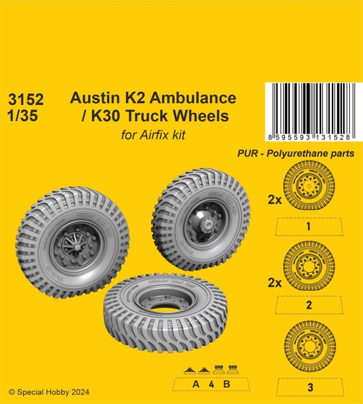 1:35 Austin K2 Ambulance / K30 Truck Wheels for Airfix kits