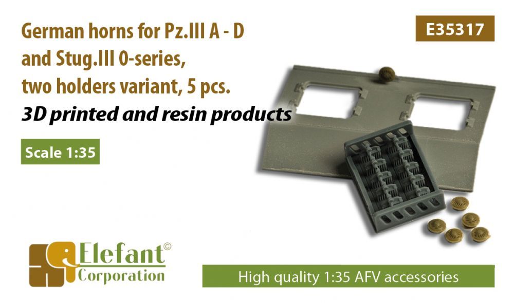 1:35 German horns for Pz.III A - D and Stug.III 0-series, two holders variant, 5 pcs.