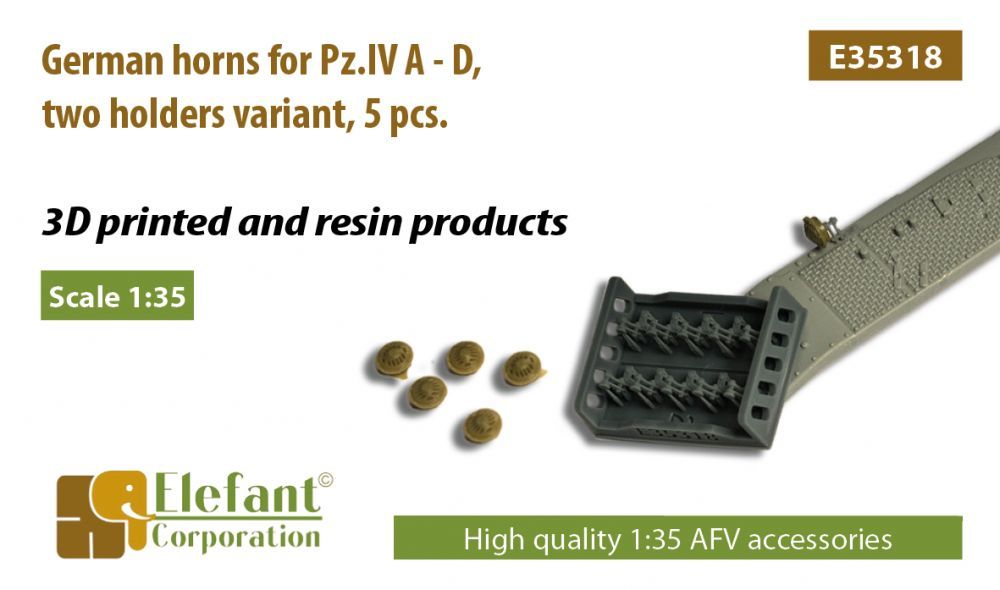 1:35 German horns for Pz.IV A - D, two holders variant, 5 pcs.