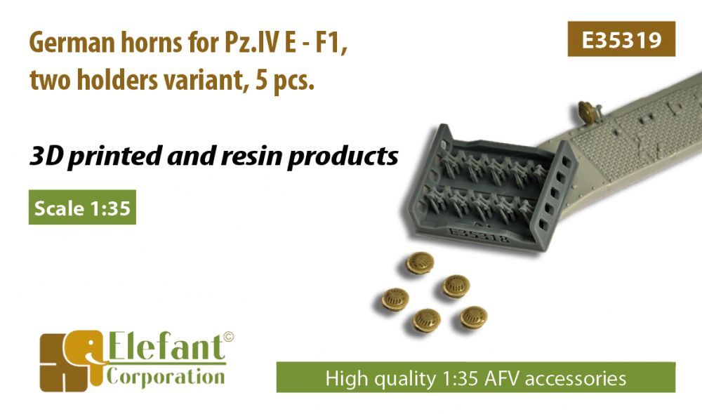 1:35 German horns for Pz.IV E - F1, two holders variant, 5 pcs.