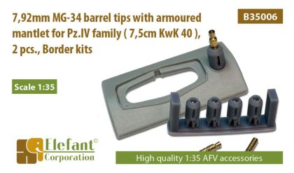 1:35 7,92mm MG-34 barrel tips with armoured mantlet for Pz.IV family ( 7,5cm KwK 40 ), 2 pcs., Border kits