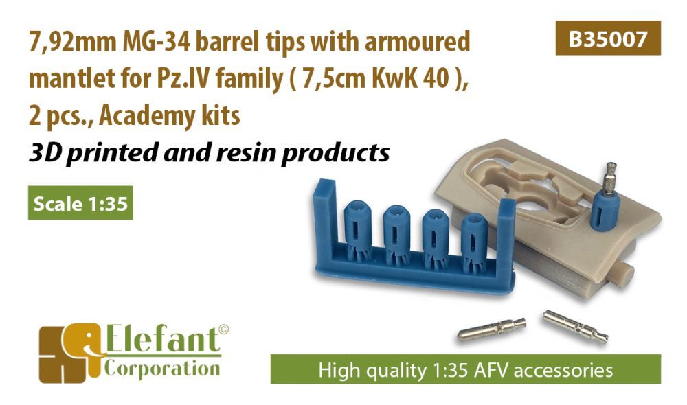 1:35 7,92mm MG-34 barrel tips with armoured mantlet for Pz.IV family ( 7,5cm KwK 40 ), 2 pcs., Academy kits
