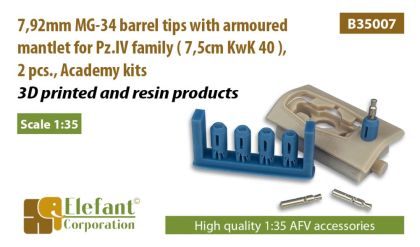 1:35 7,92mm MG-34 barrel tips with armoured mantlet for Pz.IV family ( 7,5cm KwK 40 ), 2 pcs., Academy kits