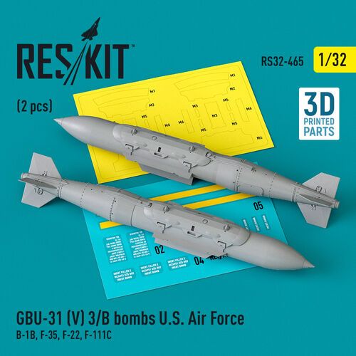 1:32 GBU-31 (V) 3/B Bombs U.S. Air Force (2pcs) (B-1B, F-35, F-22, F-111C) (3D Printed)