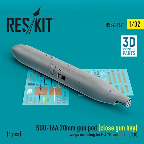 1:32 SUU-16A 20mm Gun Pod (Close Gun Bay) Wings Mounting For F-4 'Phantom II' (C, D) (1pc) (3D Printed)