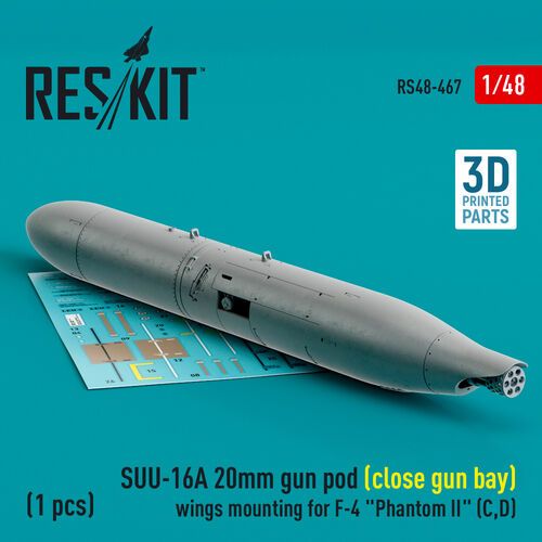 1:48 SUU-16A 20mm Gun Pod (Close Gun Bay) Wings Mounting For F-4 'Phantom II' (C, D) (1pc) (3D Printed)