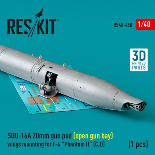 1:48 SUU-16A 20mm Gun Pod (Open Gun Bay) Wings Mounting For F-4 'Phantom II' (C, D) (1pc) (3D Printed)