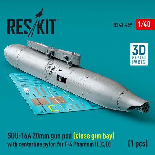 1:48 SUU-16A 20mm Gun Pod (Close Gun Bay) With Centerline Pylon For F-4 'Phantom II' (C, D) (1pc) (3D Printed)