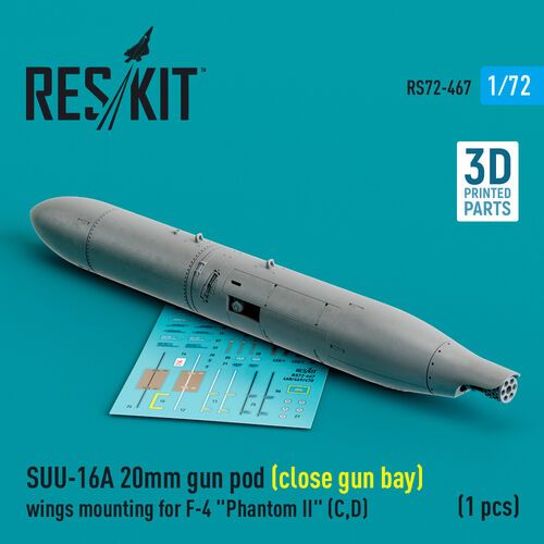 1:72 SUU-16A 20mm Gun Pod (Close Gun Bay) Wings Mounting For F-4 'Phantom II' (C, D) (1pc) (3D Printed)
