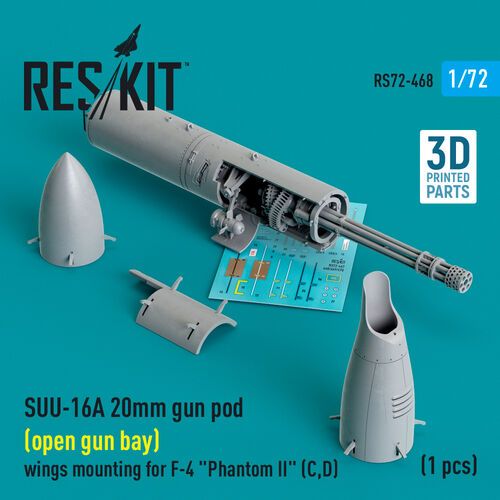 1:72 SUU-16A 20mm Gun Pod (Open Gun Bay) Wings Mounting For F-4 'Phantom II' (C, D) (1pc) (3D Printed)