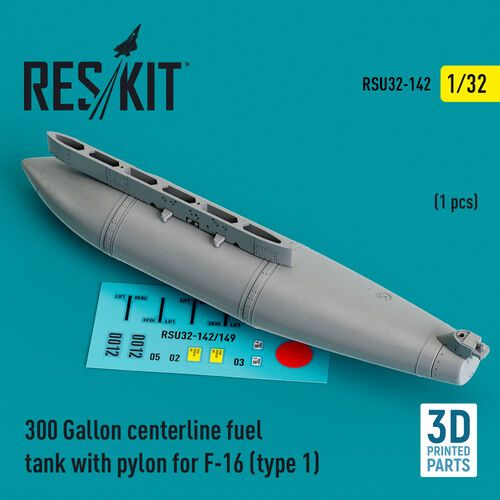 1:32 300 Gallon Centerline Fuel Tank With Pylon For F-16 (Type 1) (1pc) (3D Printed)