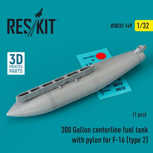 1:32 300 Gallon Centerline Fuel Tank With Pylon For F-16 (Type 2) (1pc) (3D Printed)