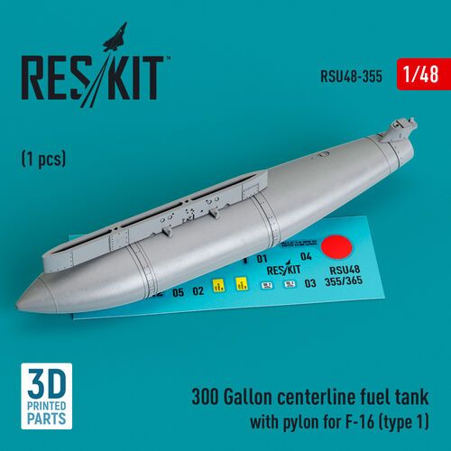 1:48 300 Gallon Centerline Fuel Tank With Pylon For F-16 (Type 1) (1pc) (3D Printed)