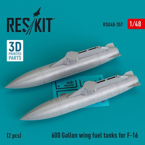 1:48 600 Gallon Wing Fuel Tanks For F-16 (2pcs) (3D Printed)