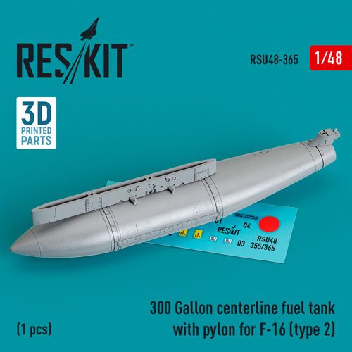 1:48 300 Gallon Centerline Fuel Tank With Pylon For F-16 (Type 2) (1pc) (3D Printed)