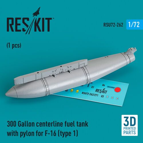 1:72 300 Gallon Centerline Fuel Tank With Pylon For F-16 (Type 1) (1pc) (3D Printed)