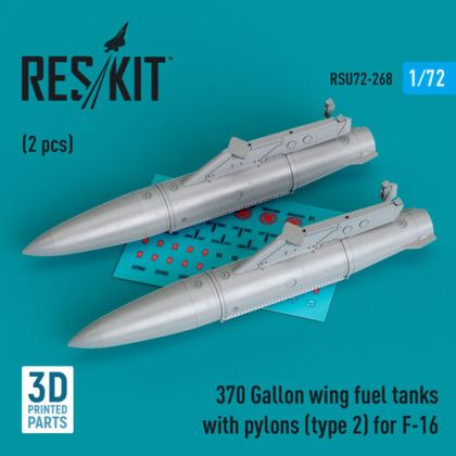 1:72 370 Gallon Wing Fuel Tanks With Pylons (Type 2) For F-16 (2pcs) (3D Printed)