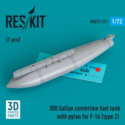 1:72 300 Gallon Centerline Fuel Tank With Pylon For F-16 (Type 2) (1pc) (3D Printed)