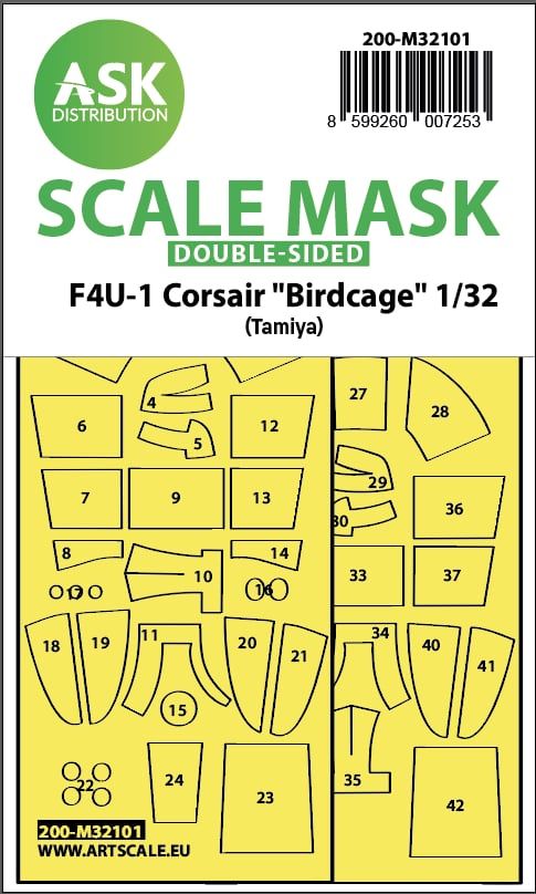 1:32 F4U-1 Corsair Birdcage double-sided express fit mask for Tamiya