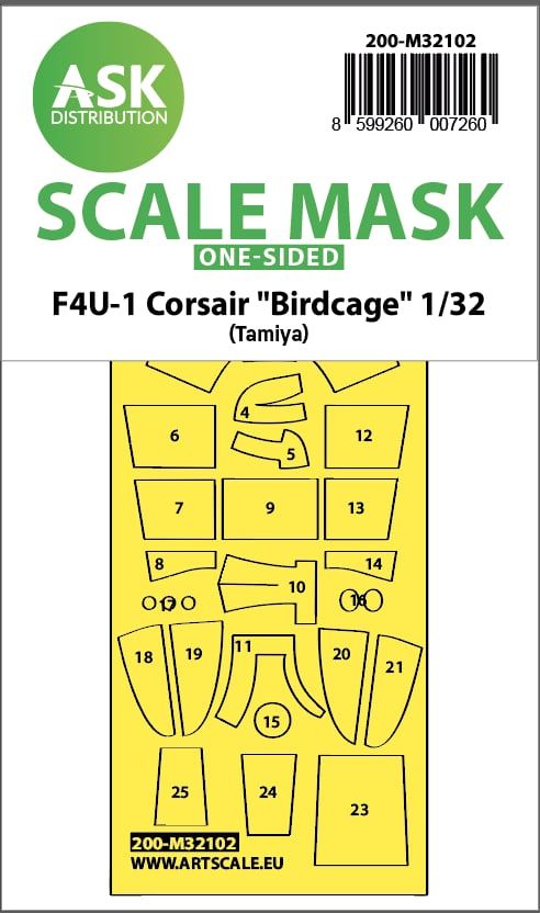 1:32 F4U-1 Corsair Birdcage one-sided express fit mask for Tamiya