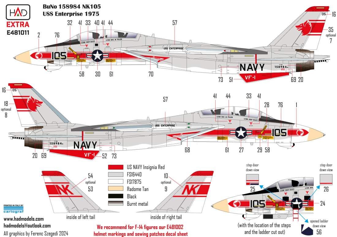1:48 F-14A VF-1 Wolfpack new extended version decal sheet