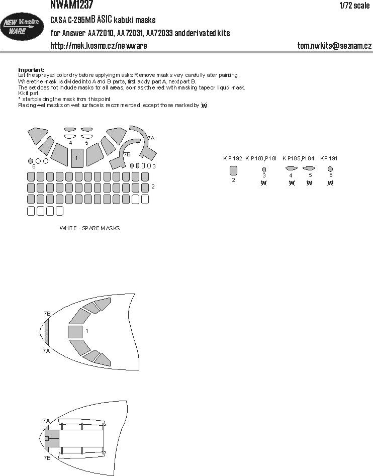 1:72 CASA C-295M Basic Kabuki Masks For Answer AA72031, AA72032, AA72033 And Derivated Kits