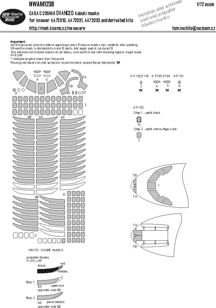 1:72 CASA C-295M Advanced Kabuki Masks For Answer AA72031, AA72032, AA72033 And Derivated Kits