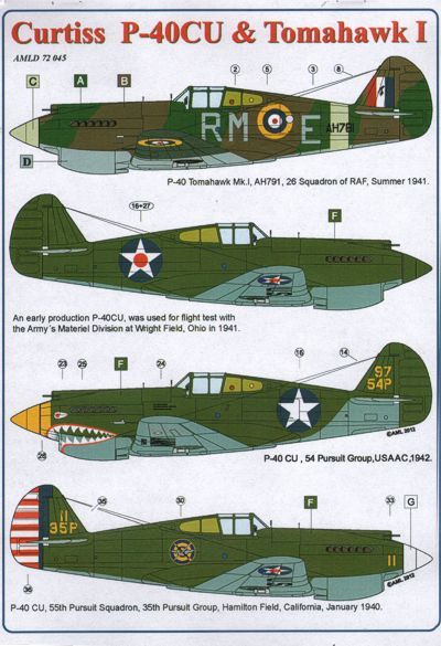 1:72 Curtiss P-40CU & Tomahawk I RAF 1941 and US Army Ohio 1941