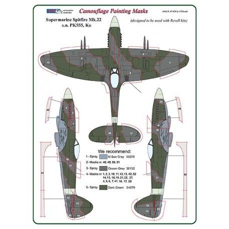 1:32 Supermarine Spitfire Mk.22/24 camouflage pattern paint masks