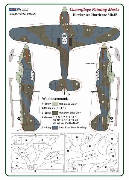 1:48 Hawker Sea Hurricane Mk.IB camouflage pattern paint mask