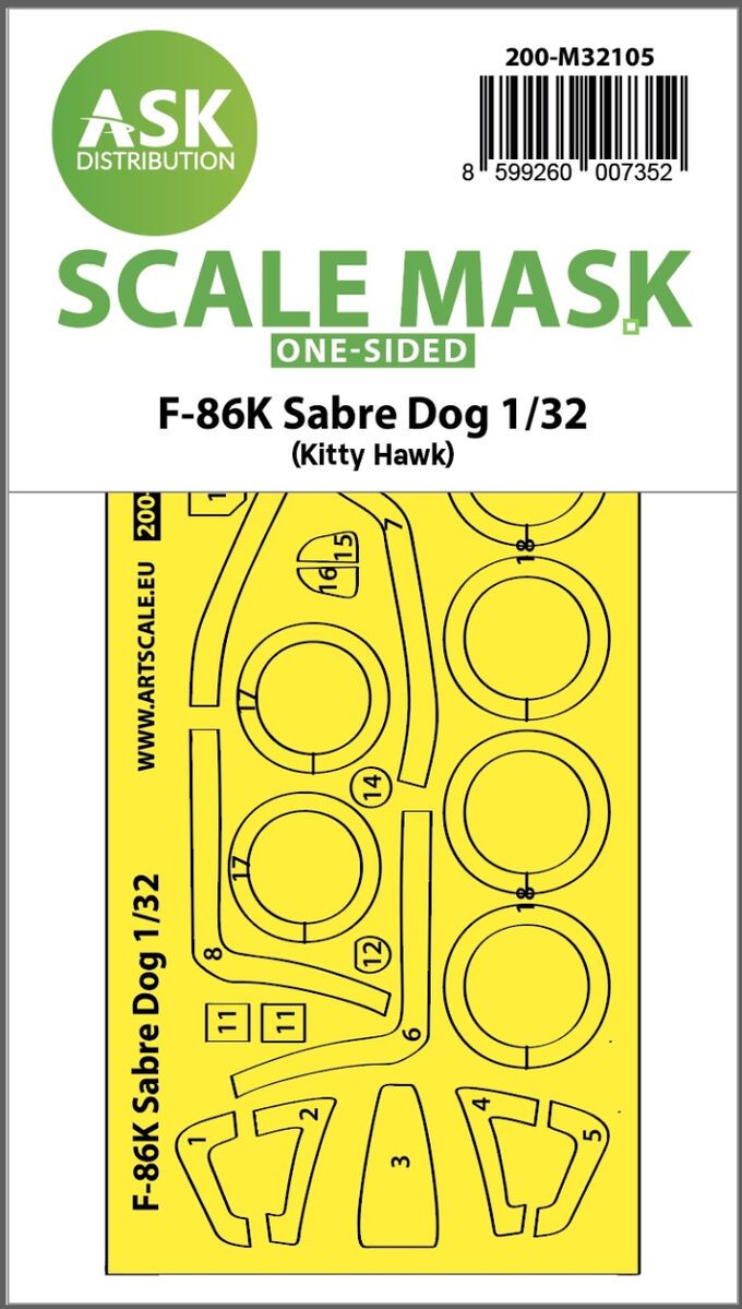 1:32 F-86K Sabre Dog one-sided express fit mask for Kitty Hawk