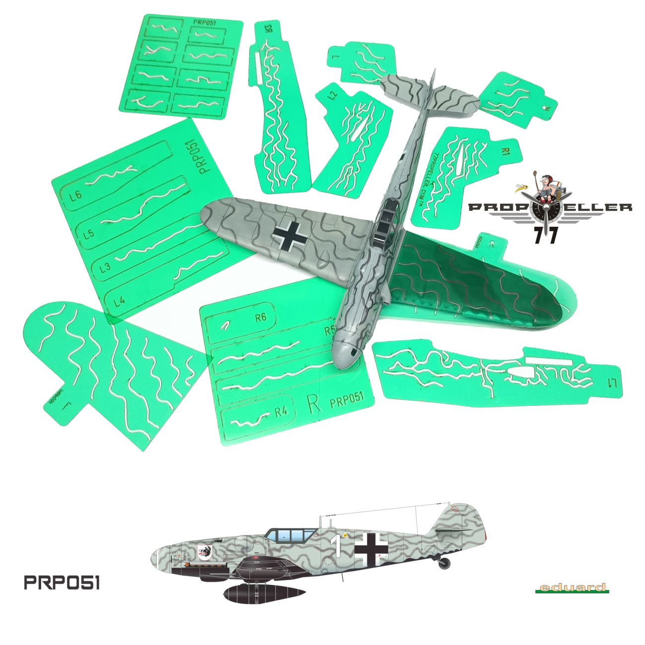 1:48 Bf 109G-6 WILDE SAU camuflage stencils Gerhard Pilz, 1./JG 300 for Eduard ki
