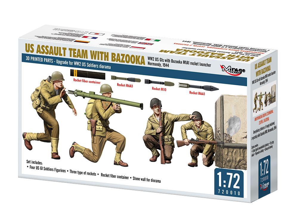 1:72 US ASSAULT TEAM WITH BAZOOKA, WW2 US GIs with Bazooka M1A1 Rocket Launcher Normandy, 1944